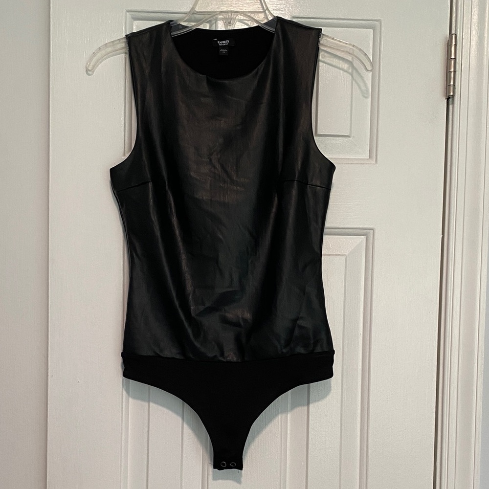 Express Black Faux Leather Sleeveless Bodysuit